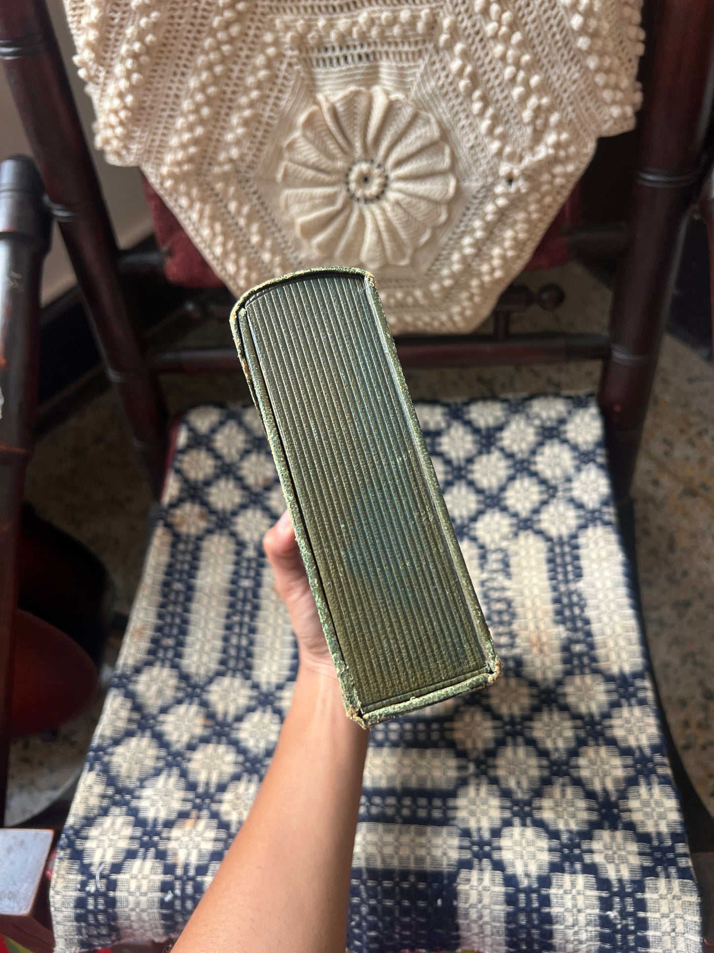 Antique English Green Moroccan Leather Traveling Stationery Case