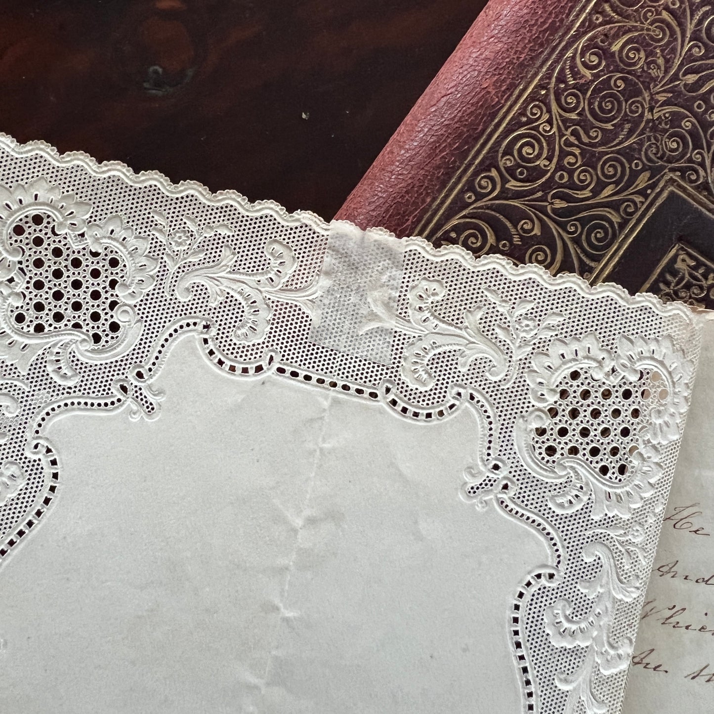 c. 1850s Embossed Lace Valentine Card with Hand-painted Flowers and Hand-written Poem