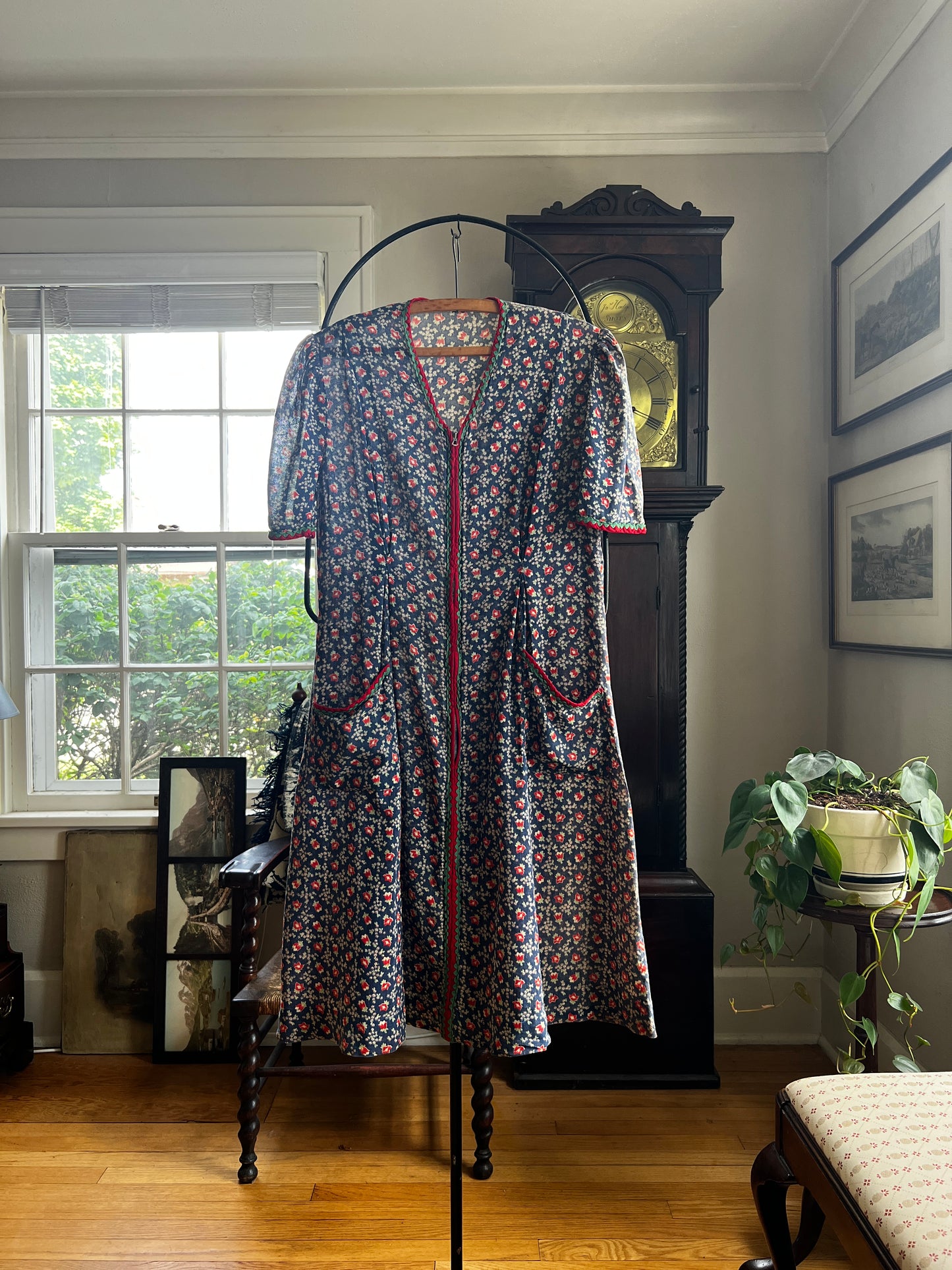 1930s Blue Calico Work House Dress
