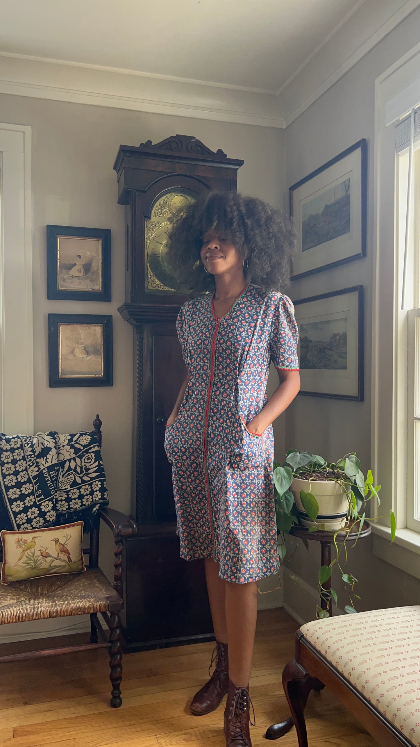 1930s Blue Calico Work House Dress