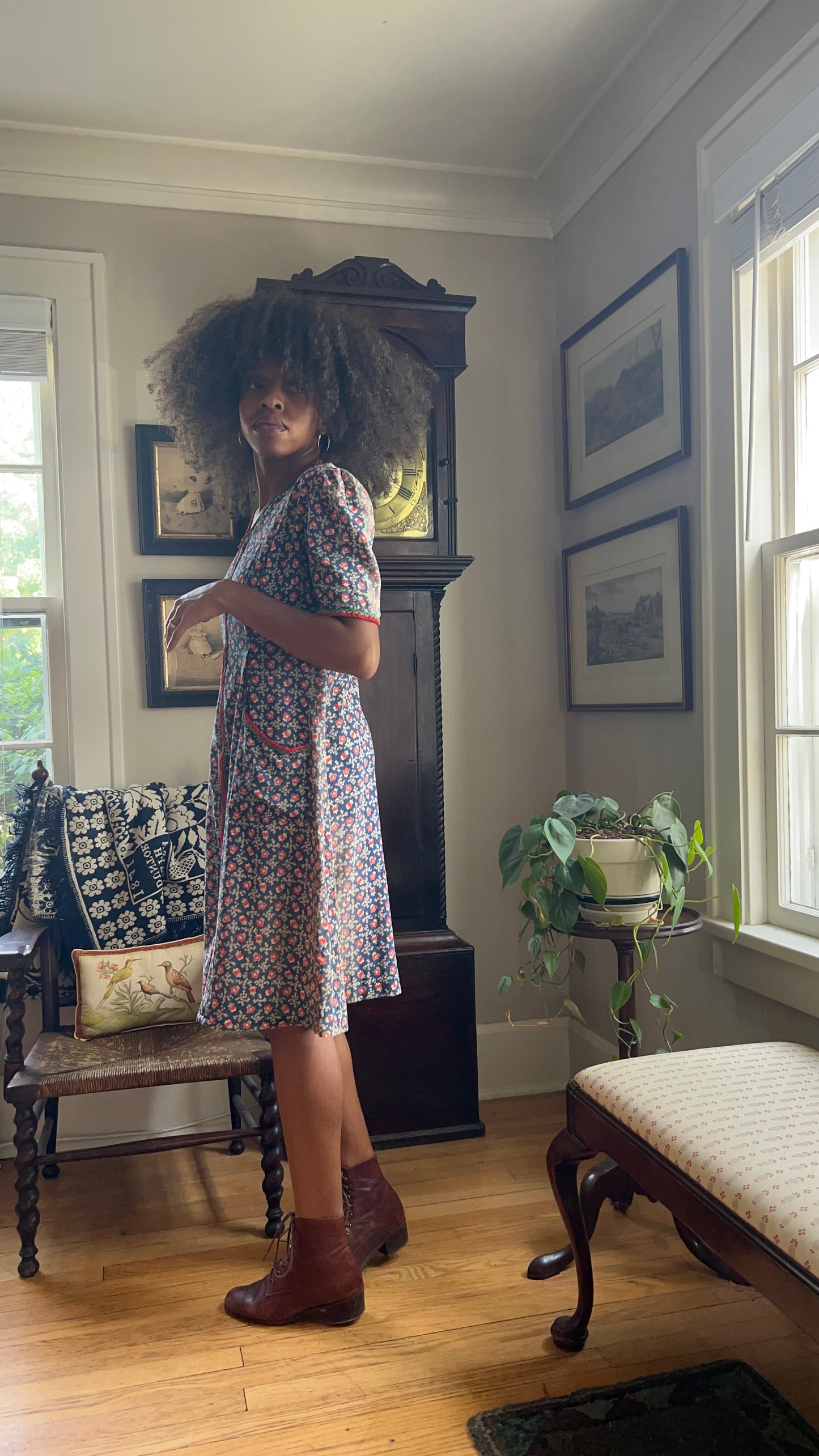 1930s Blue Calico Work House Dress