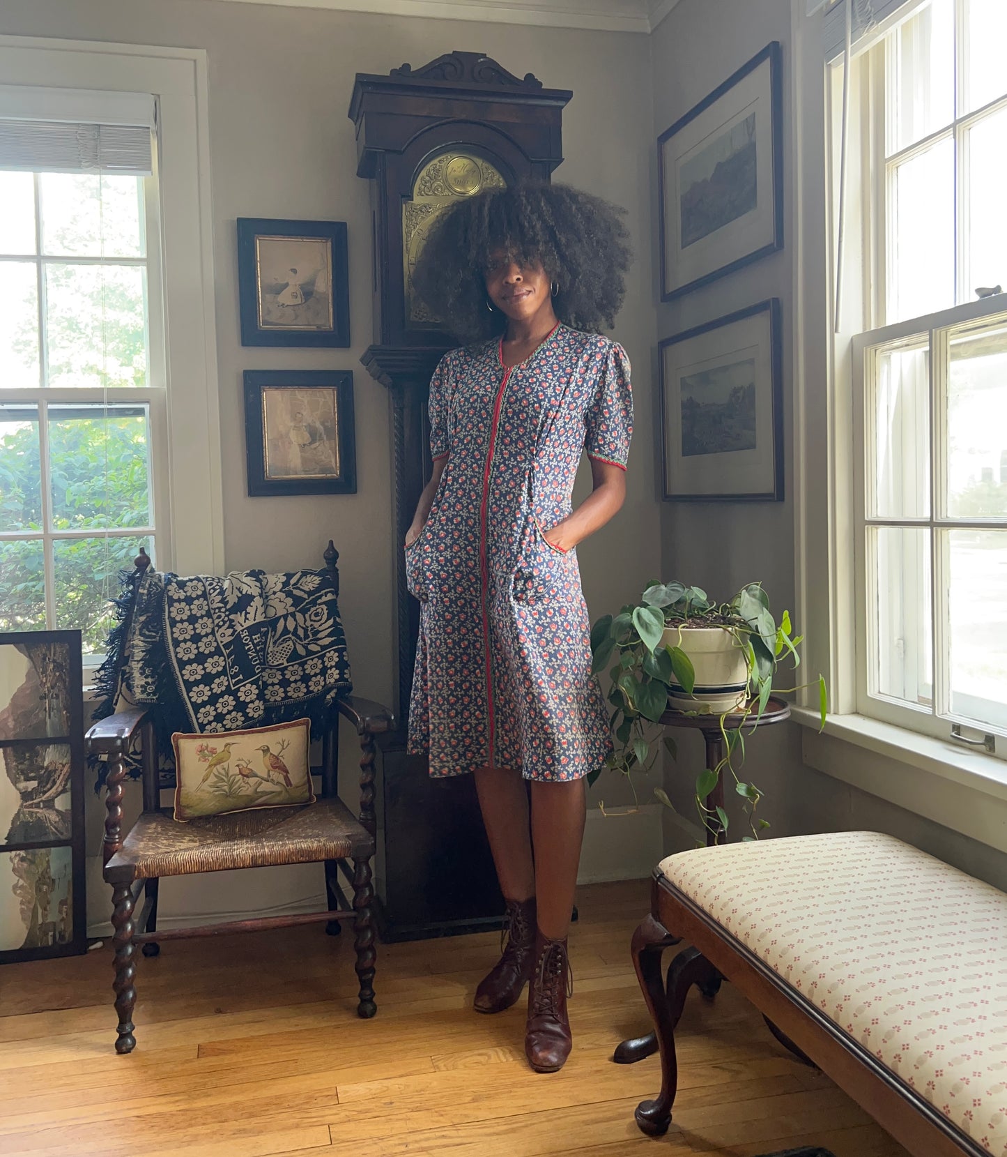 1930s Blue Calico Work House Dress