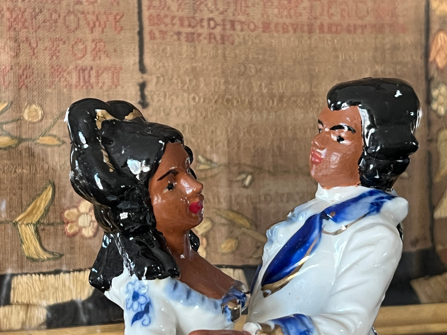 Victorian Revival Style Porcelain Statue of Black Couple - Hollywood Regency