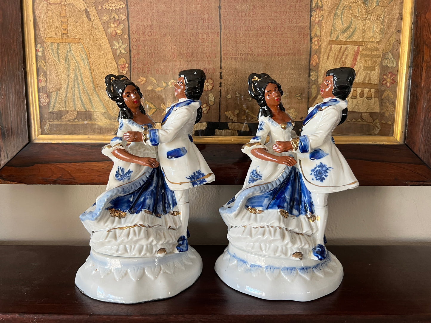 Victorian Revival Style Porcelain Statue of Black Couple - Hollywood Regency