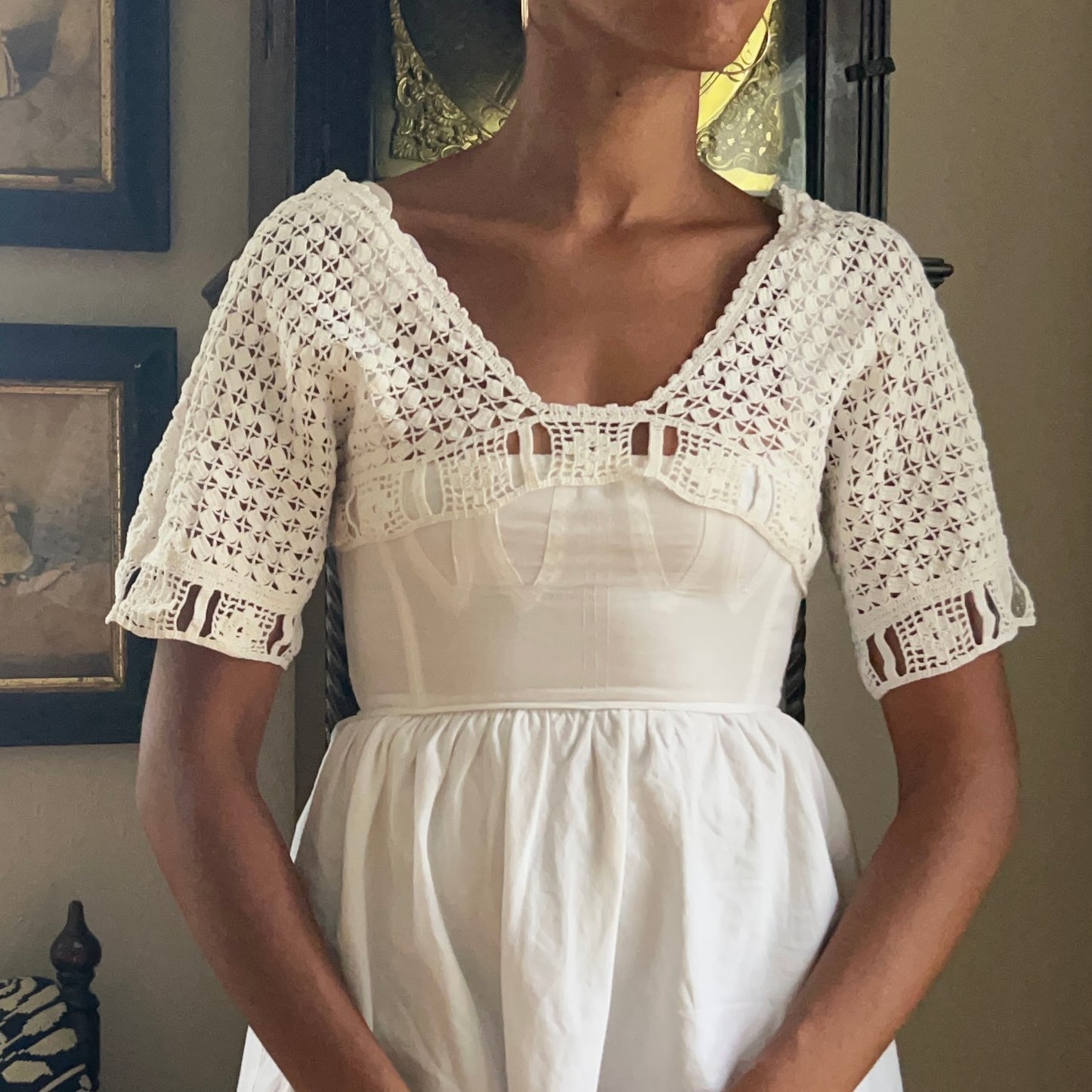 Vintage White Crochet Yoke Bodice Topper