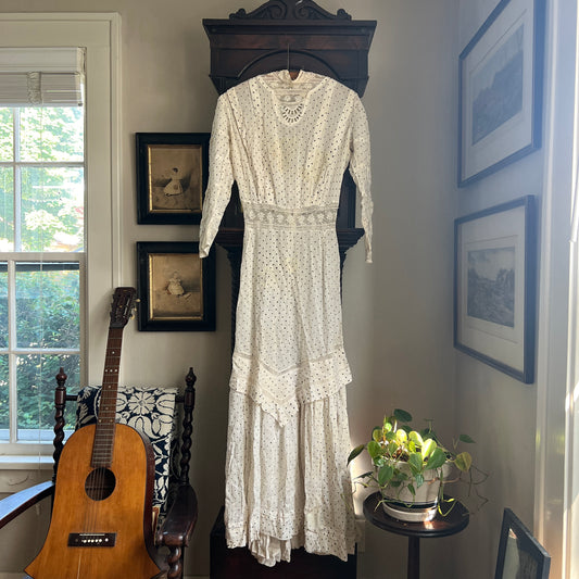 Victorian Dress White Cotton Polkadot Calico Lace