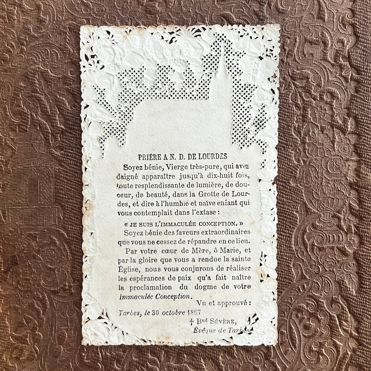 Antique French Holy Prayer Card - "N. D De Lourdes"