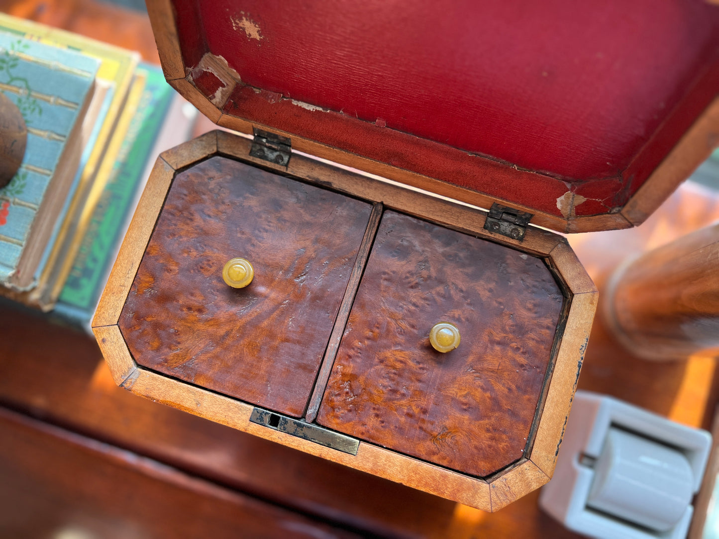 19th Century English Regency Burl Walnut Tea Caddy