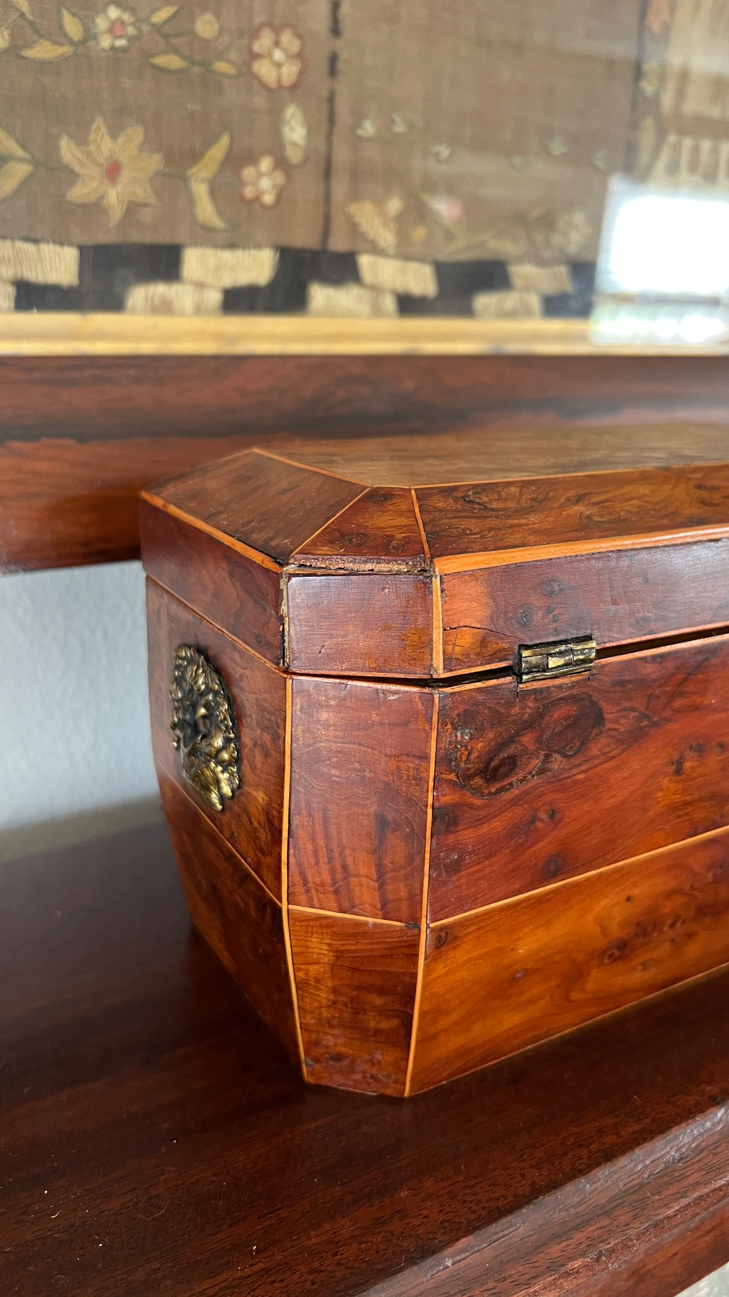 19th Century English Regency Burl Walnut Tea Caddy