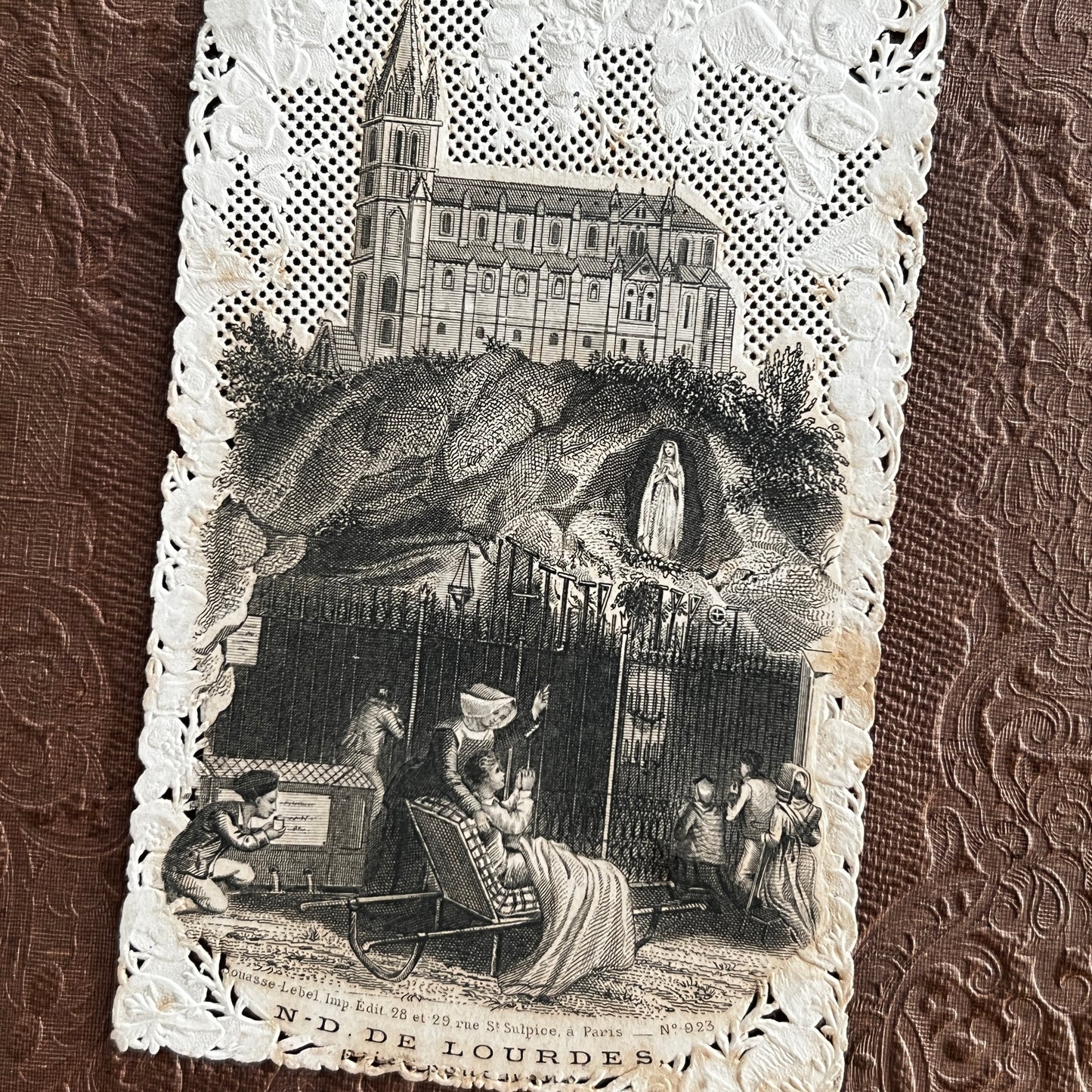 Antique French Holy Prayer Card - "N. D De Lourdes"