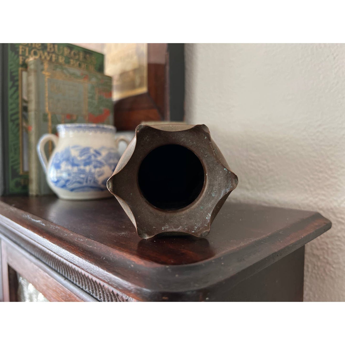 Arts and Crafts Period Hammered Copper Vase with Floral Motif