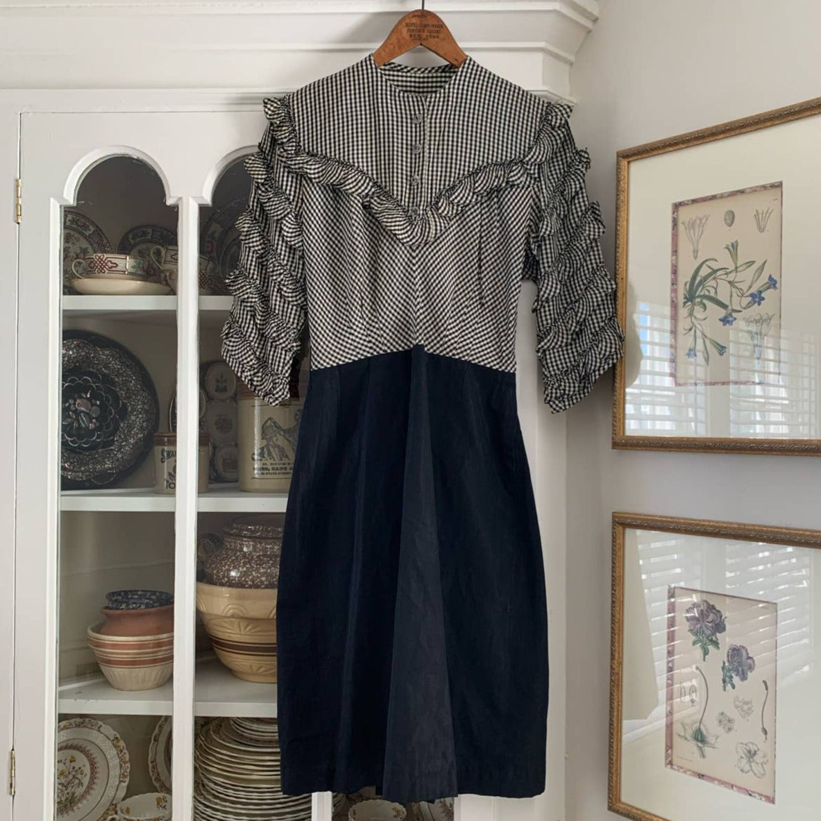 40s Gingham Ruffle Sleeved Dress