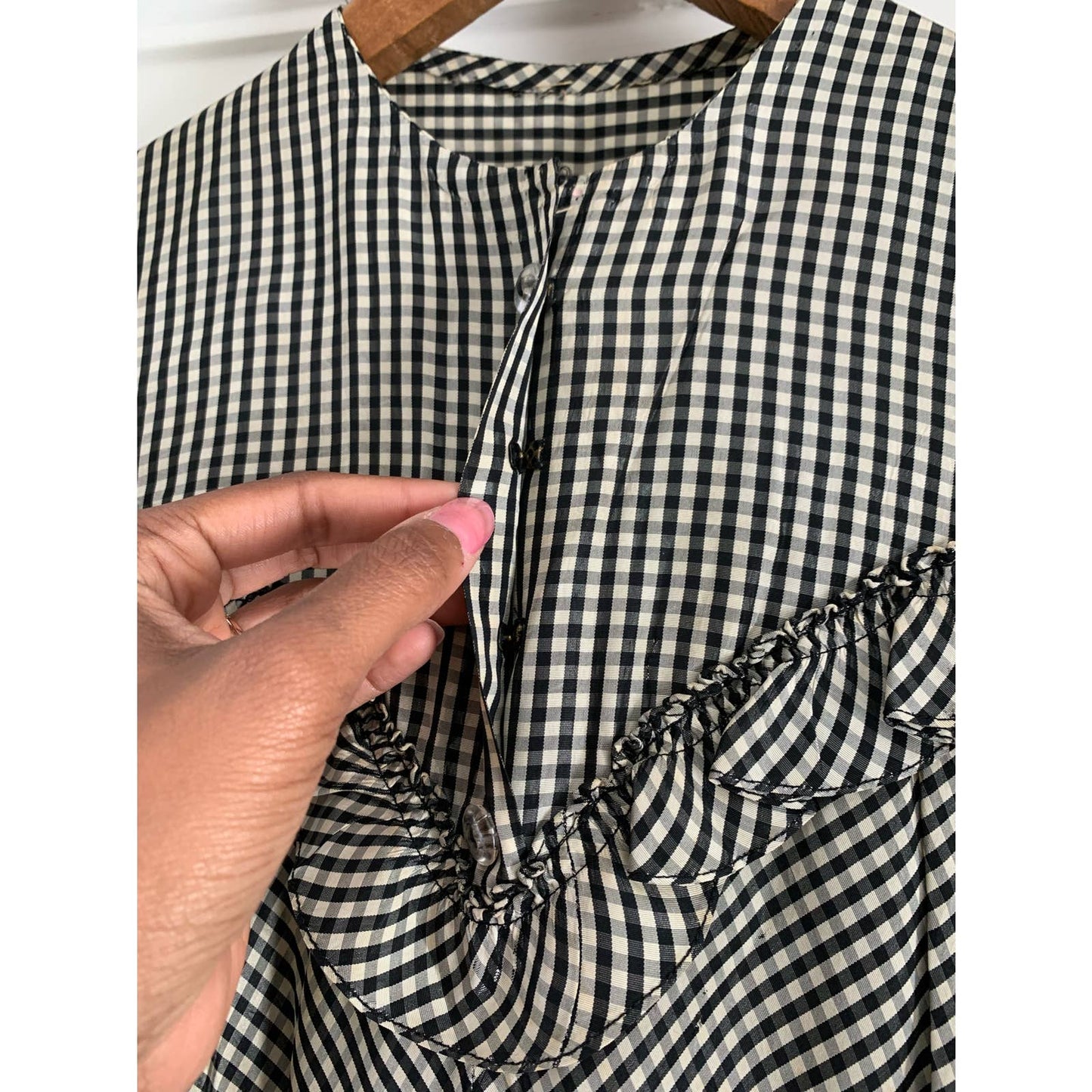 40s Gingham Ruffle Sleeved Dress