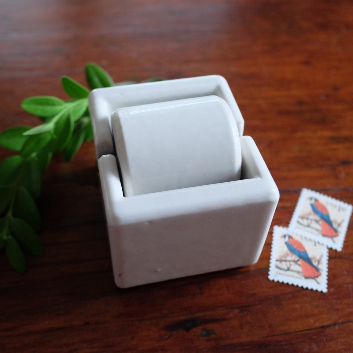 Vintage White Porcelain Sengbusch Ideal Stamp Envelope Moistener
