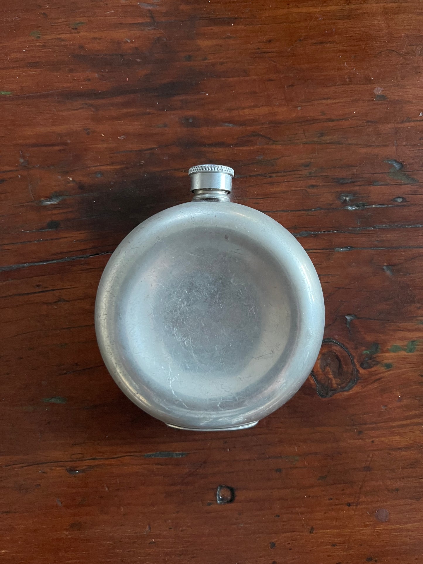 A Fine British Pewter Flask with Etching of a Ship - Sheffield England