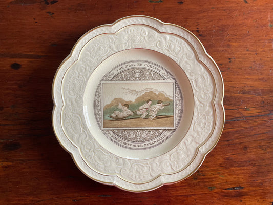 Wedgwood "Gastronomic Homilies" Card Motto Series Plate c. 1877 - "You must be content sometimes with rough roads."