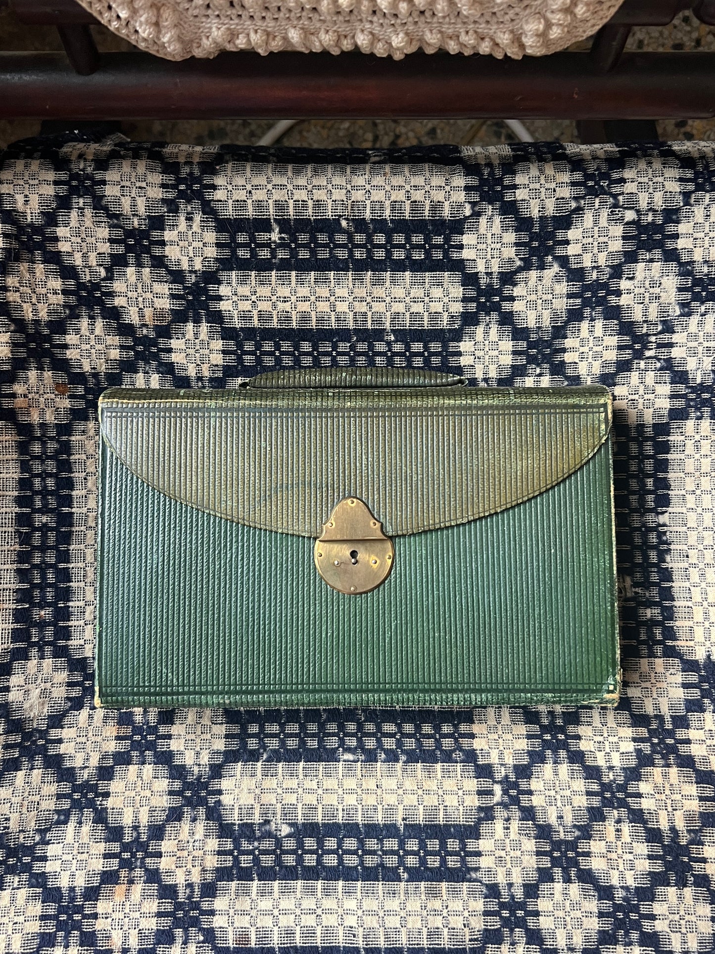 Antique English Green Moroccan Leather Traveling Stationery Case