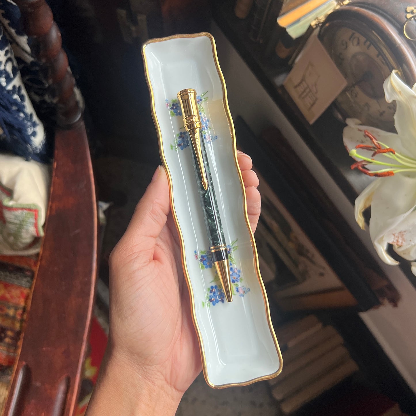 Parker Duofold Green Marble Ballpoint Pen with Clip