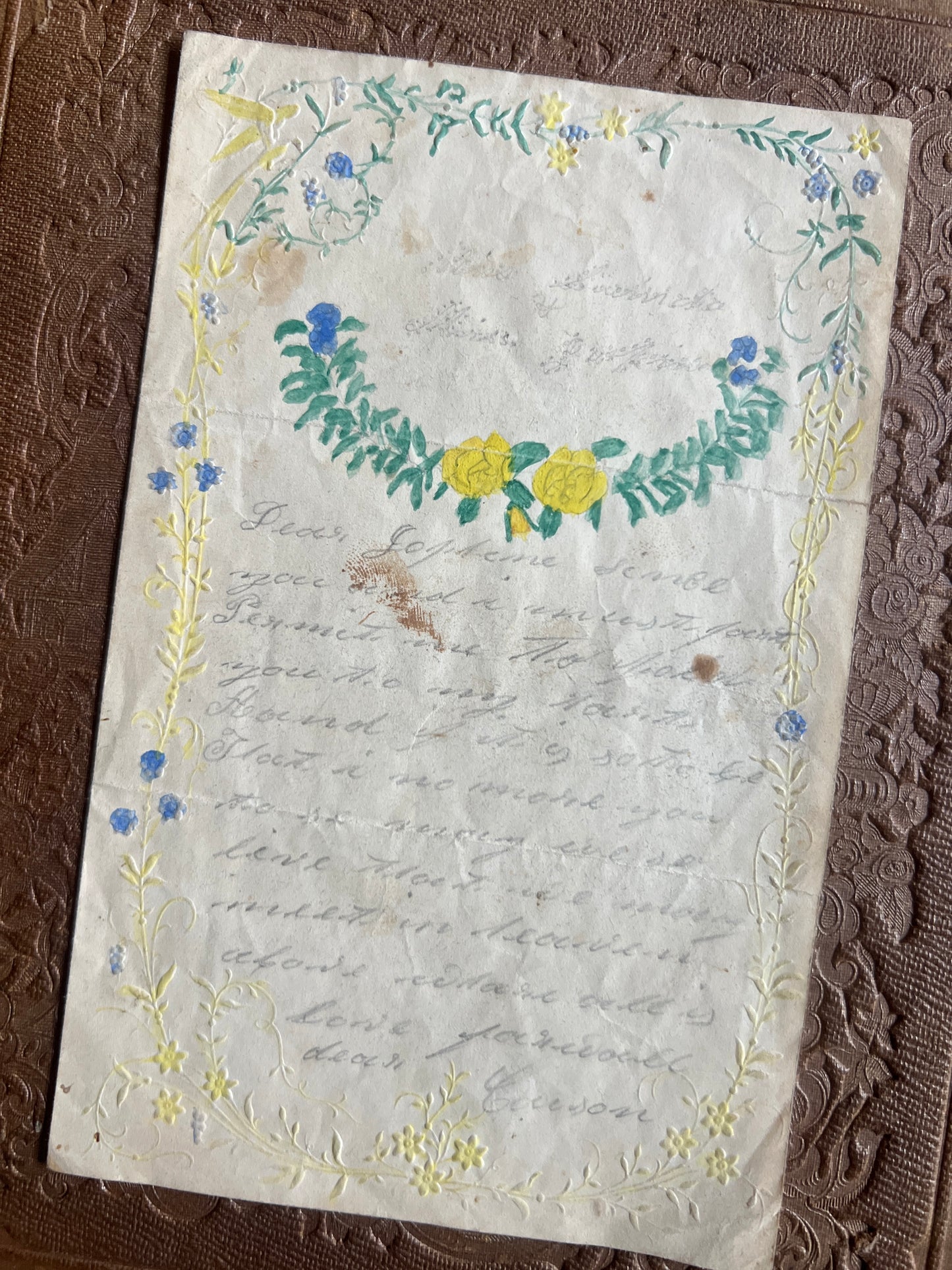 Antique Letter with Foral Hand-painted Boarder