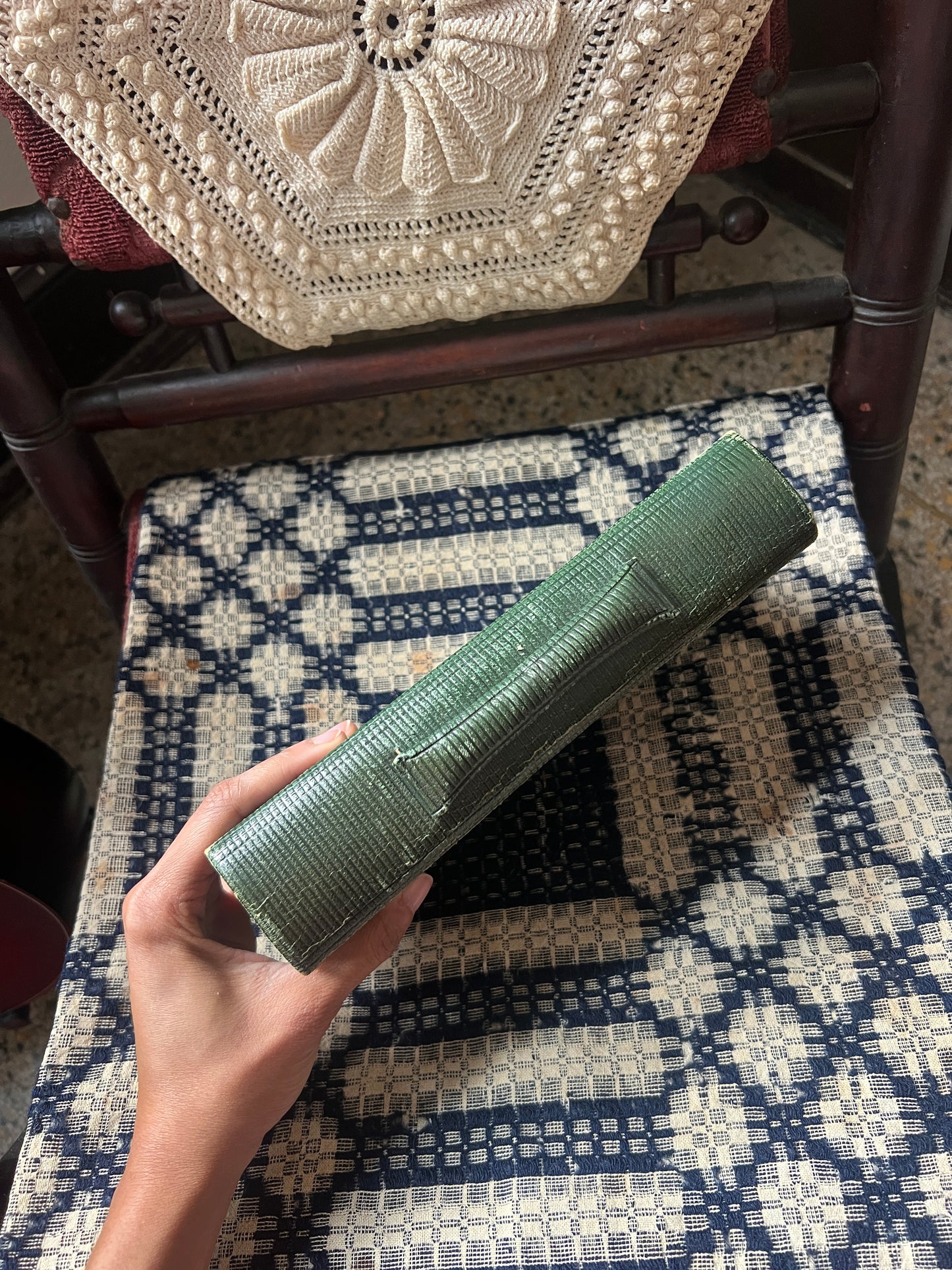 Antique English Green Moroccan Leather Traveling Stationery Case