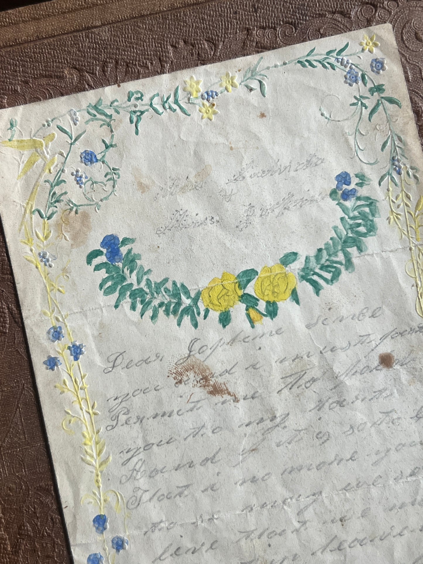 Antique Letter with Foral Hand-painted Boarder
