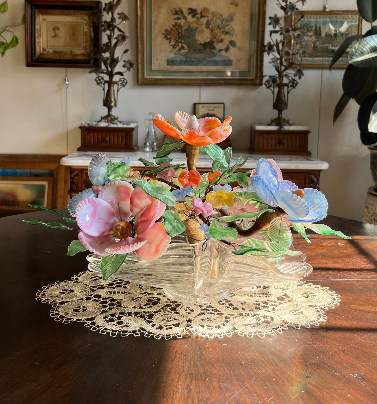 Mid-Century Italian Murano-Style Glass Floral Centerpiece