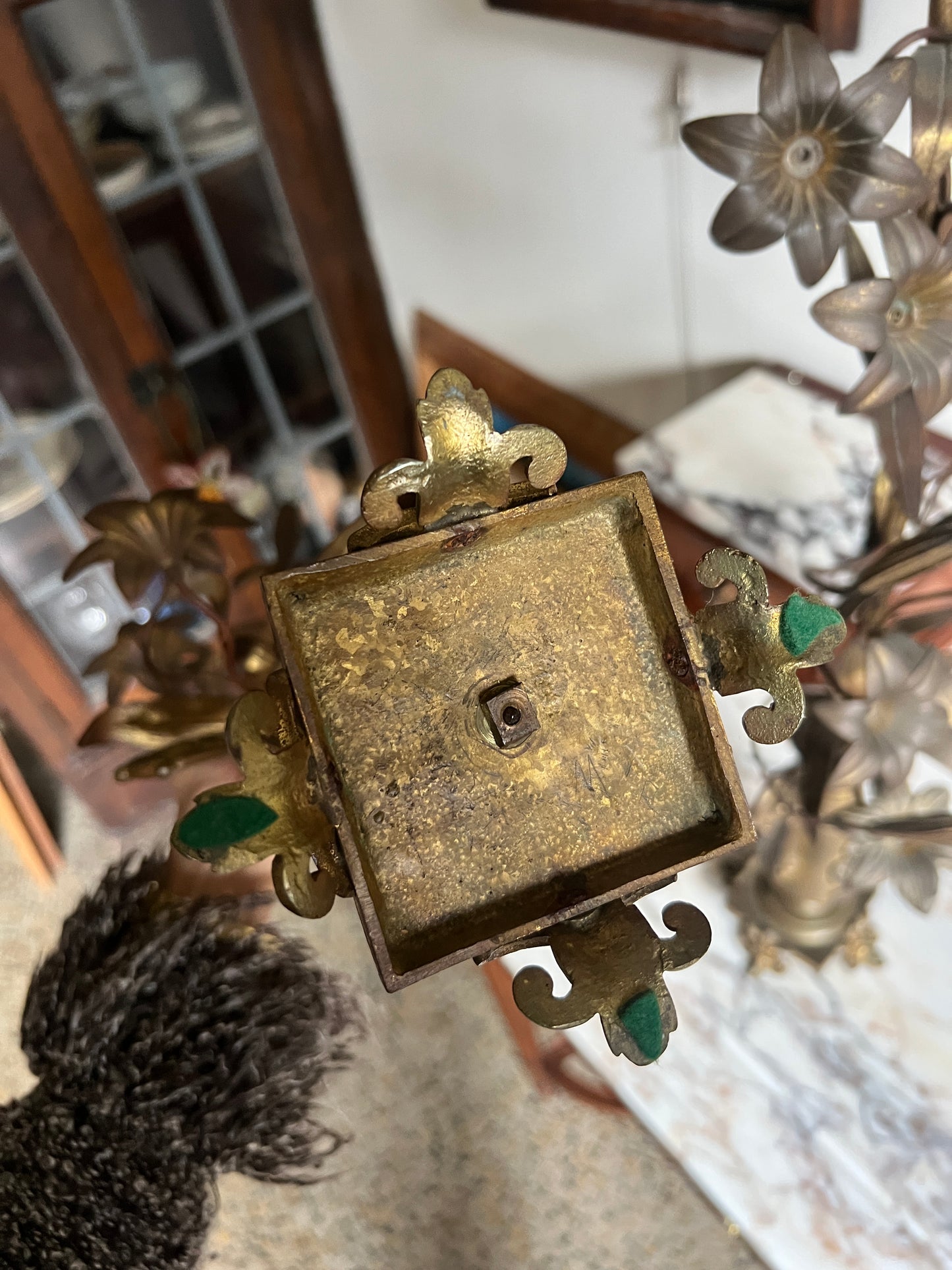 Antique French Floral Brass Candlesticks - A Pair