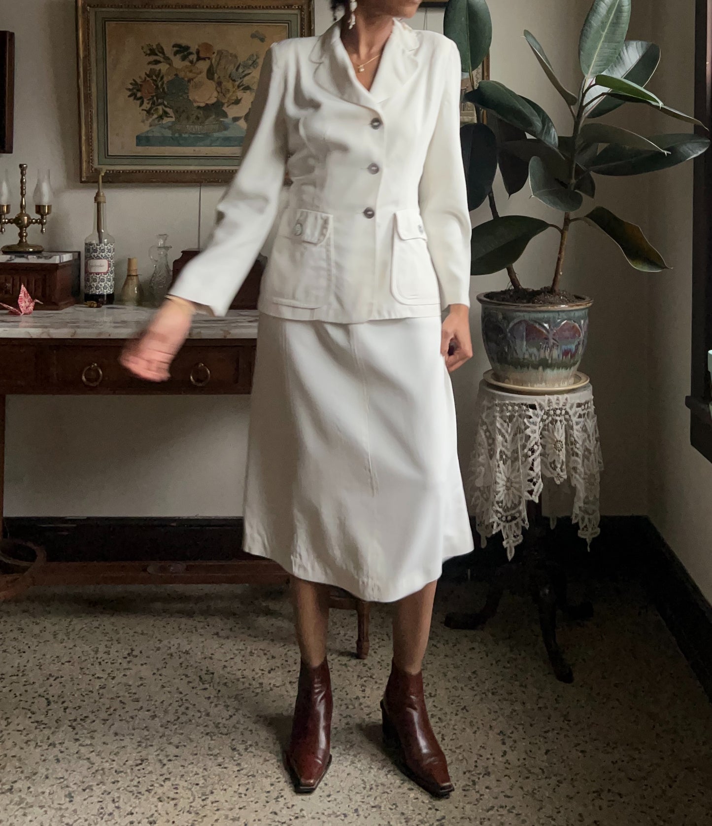 Nan Buntly White Two-Piece Suit · Petti-Kool · Bur-Mil Rayon