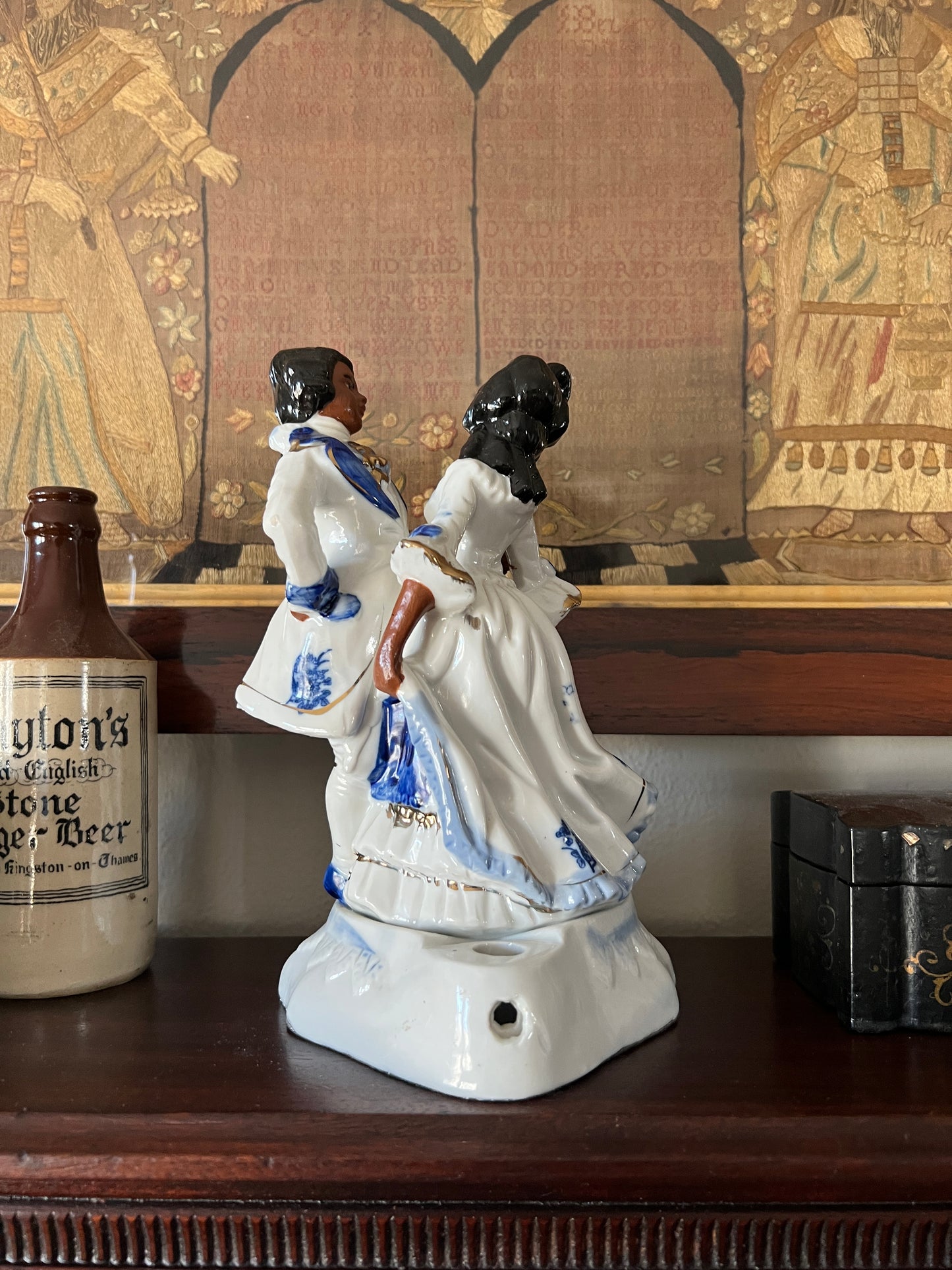 Victorian Revival Style Porcelain Statue of Black Couple - Hollywood Regency - No Crack
