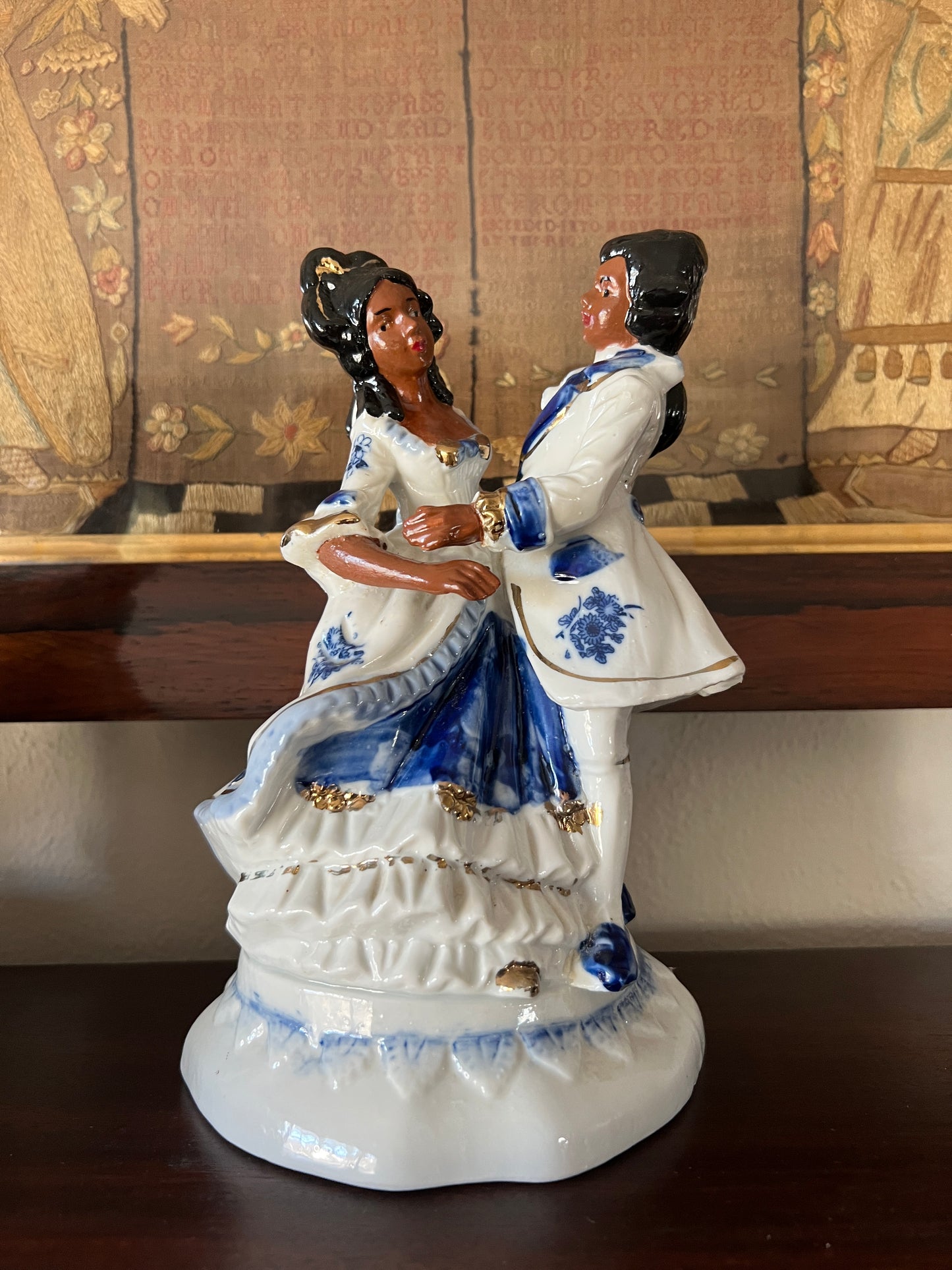 Victorian Revival Style Porcelain Statue of Black Couple - Hollywood Regency - No Crack