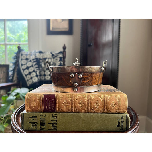 Antique English Lidded Marmalade Pot - Oak Barrel