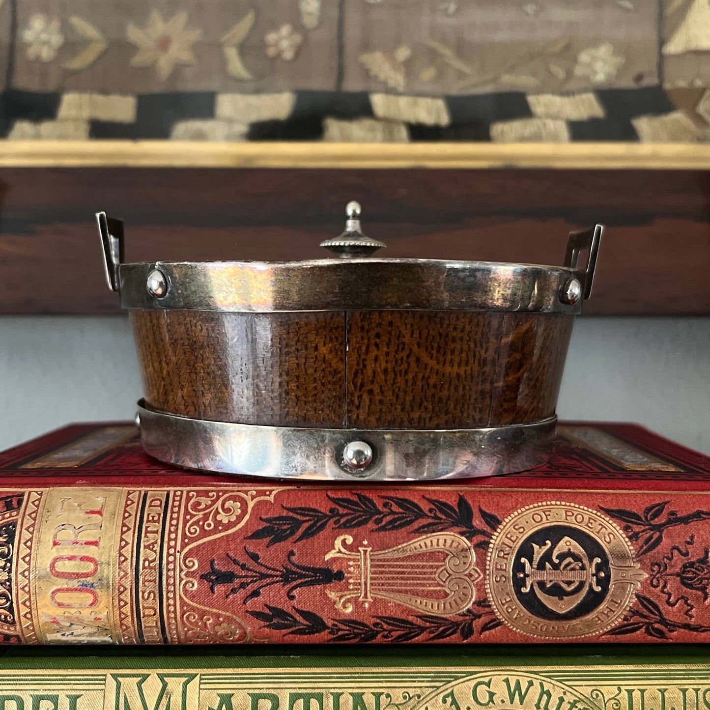 Antique English Lidded Marmalade Pot - Oak Barrel