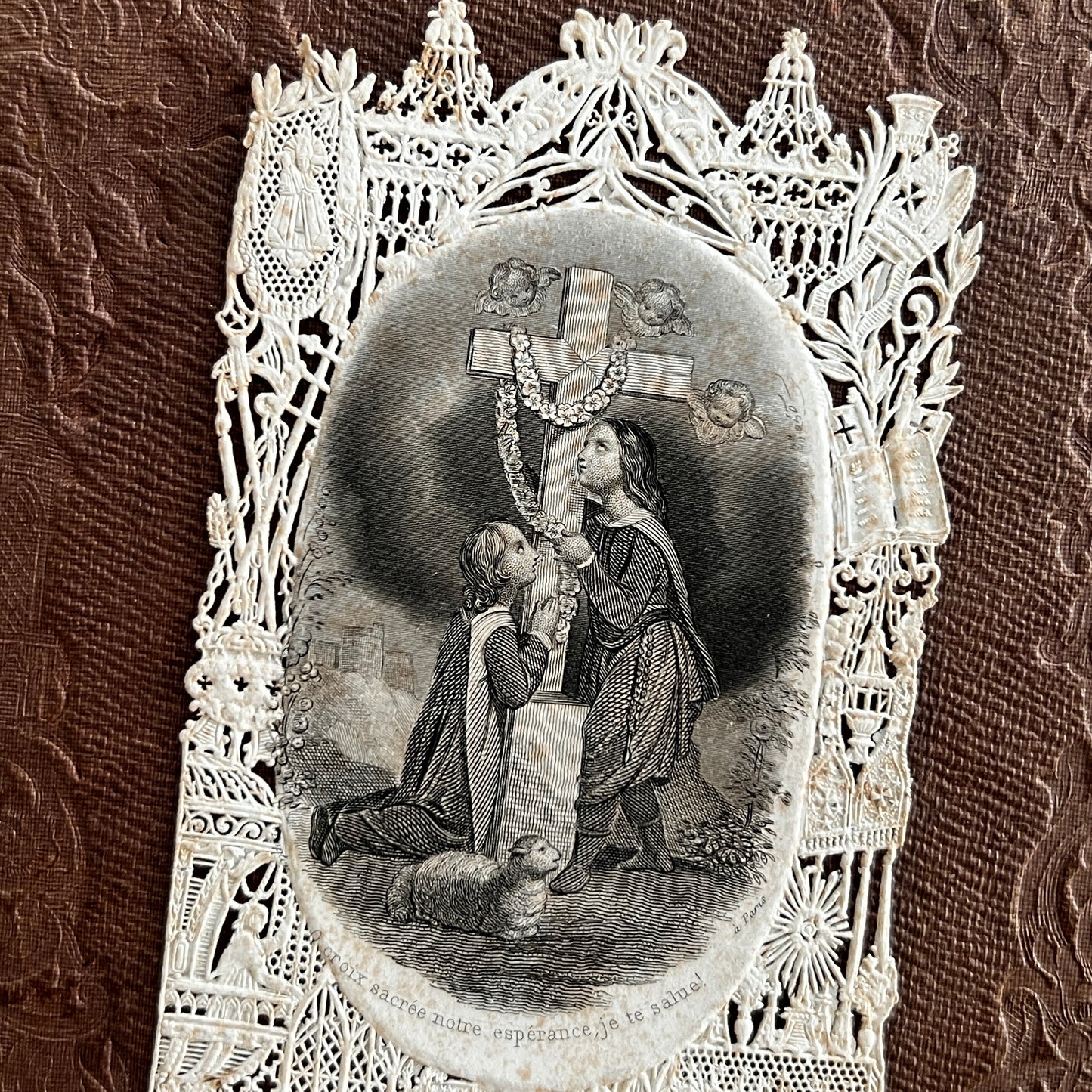 Antique French Holy Prayer Card - "O Croix sacrée, notre espérance, je te salue!"