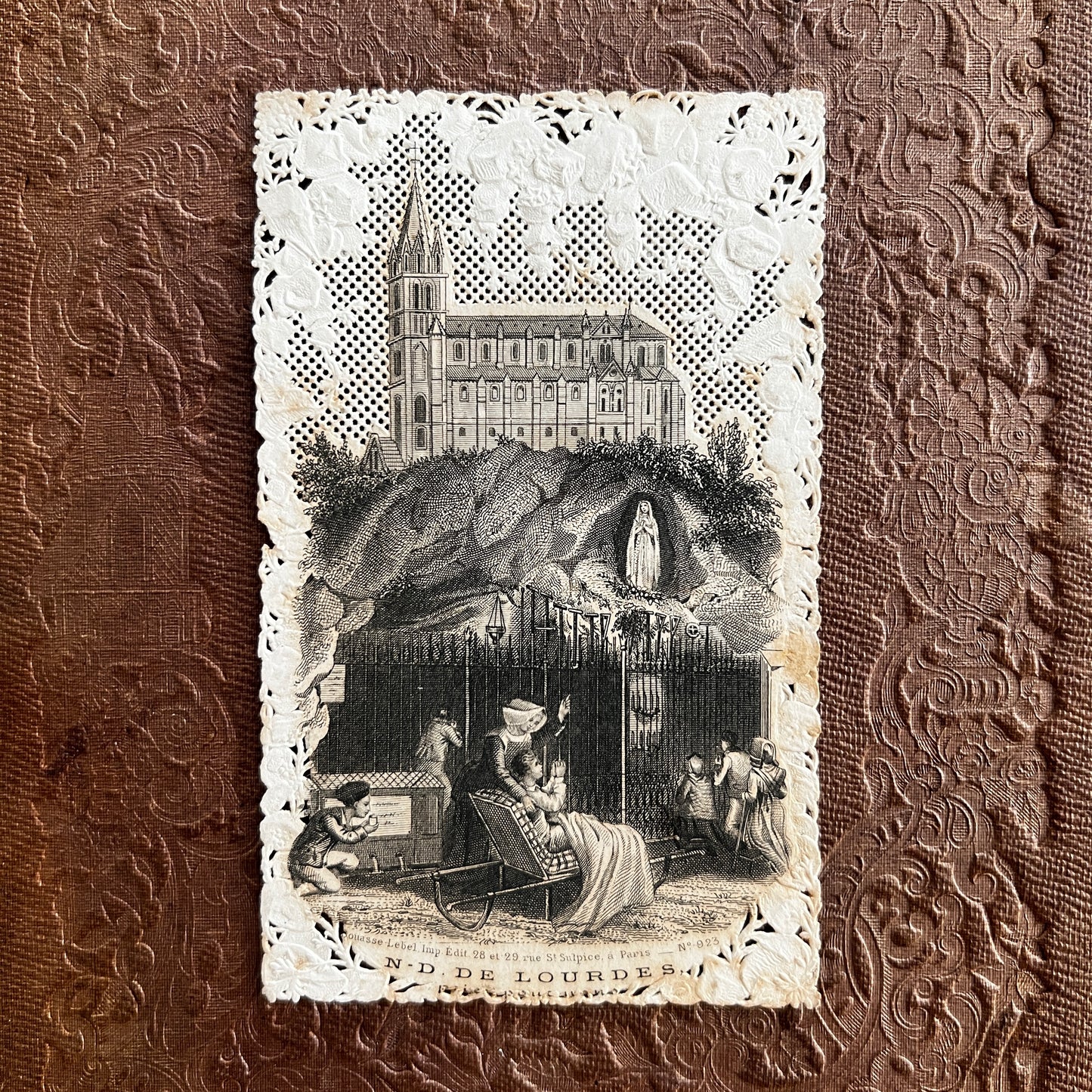 Antique French Holy Prayer Card - "N. D De Lourdes"
