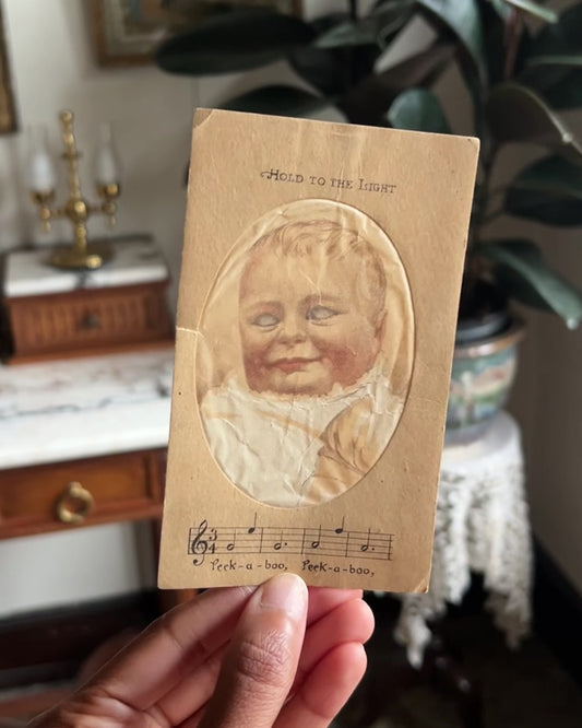1880s Peek-a-Boo, Hold to the Light, Trade Card Mellin's Food for Infants and Invalids