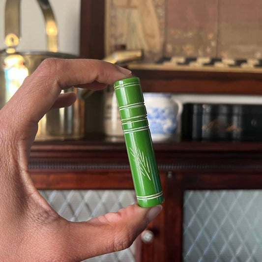 Green Bakelite Cylindrical Case - Empty Manicure Case