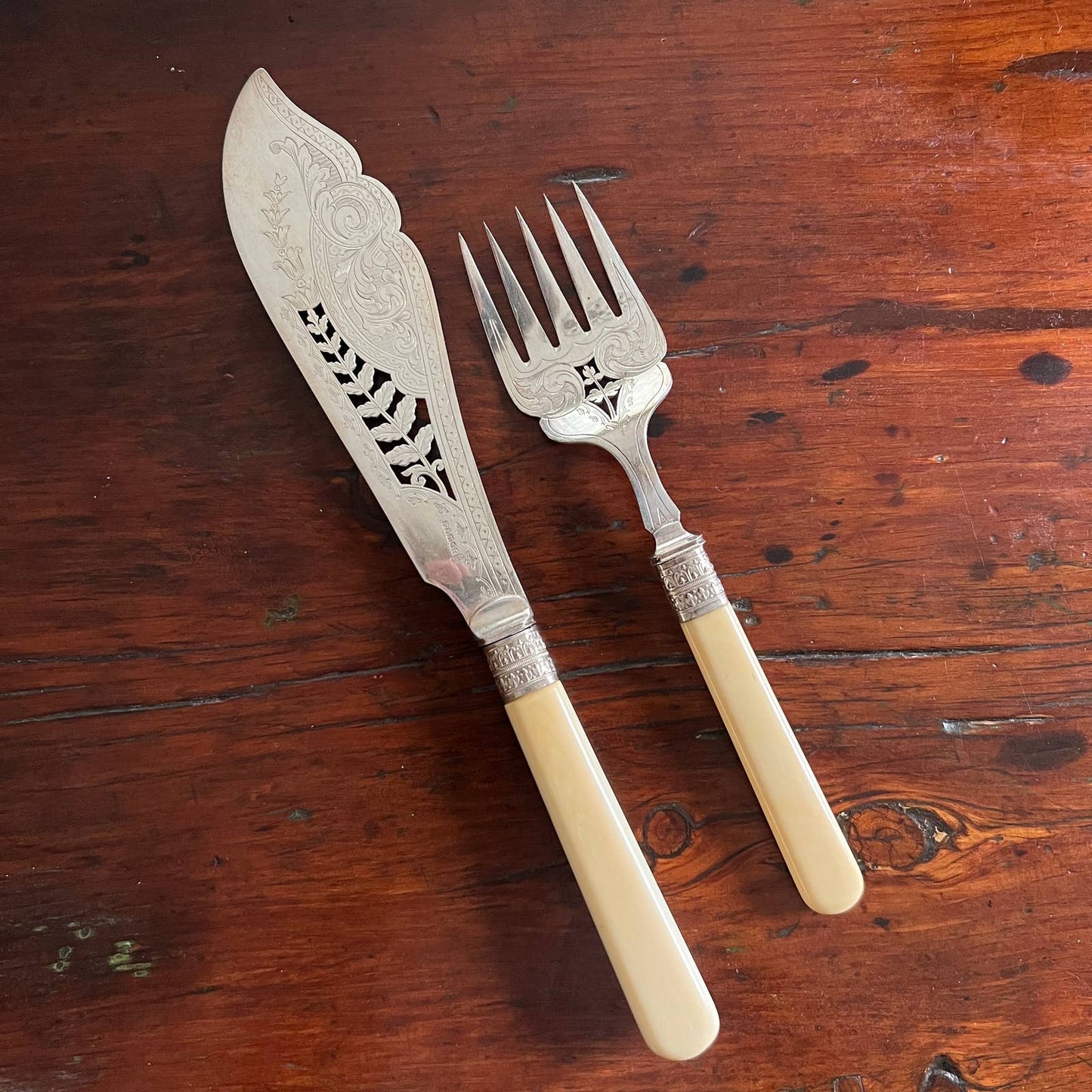 Victorian Silver Plate Fish Serving Set by Robert Frederick Mosley & Son