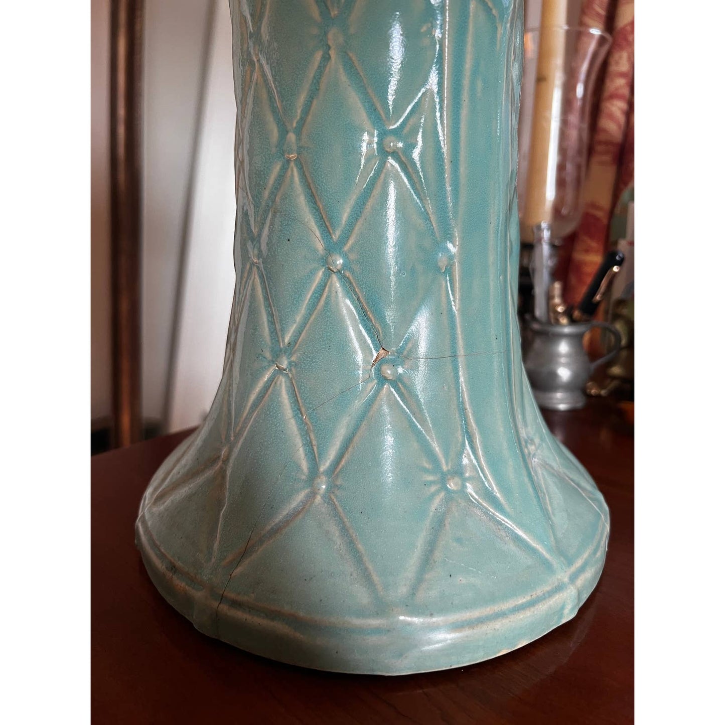 Large McCoy Planter & Plant Stand Pedestal Base Jardiniere - Blue