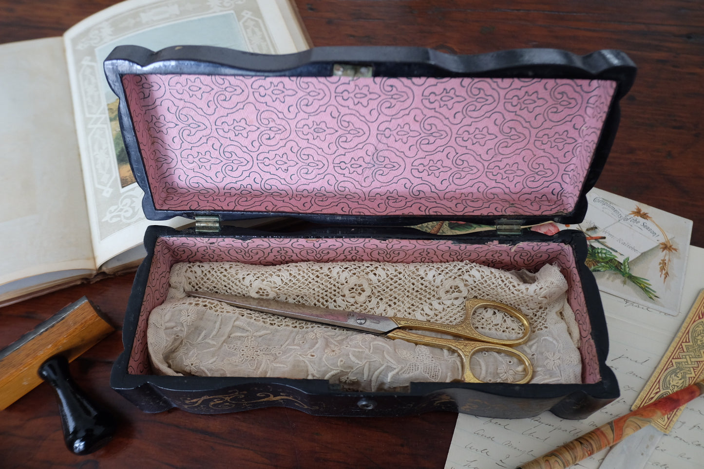 English Victorian Papier Mache Hinged Box