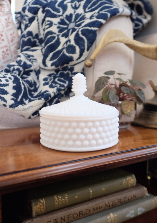 Westmoreland Glass Co. Milk Glass Hobnail Lidded Dish