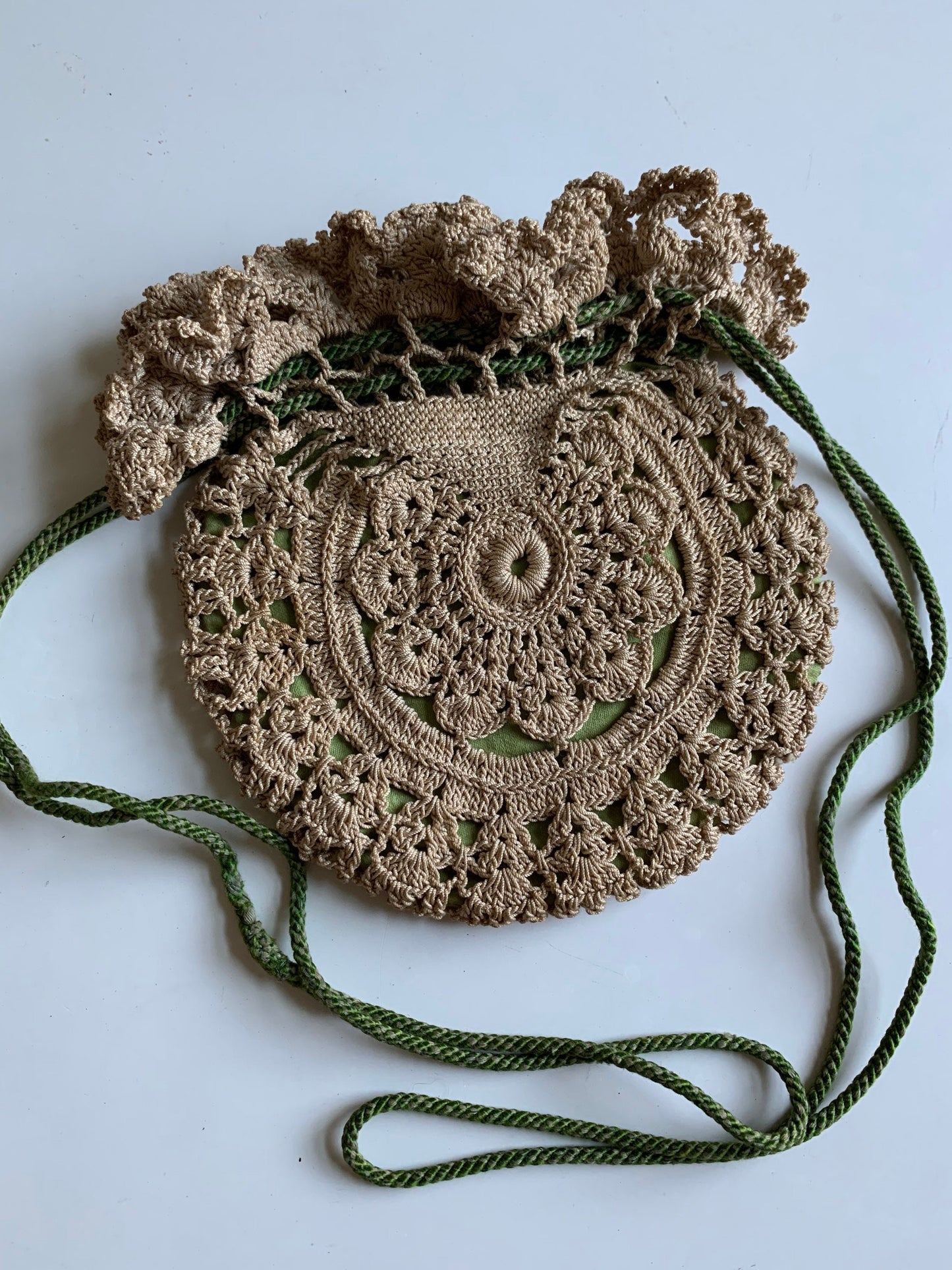 Vintage Crochet Drawstring Purse