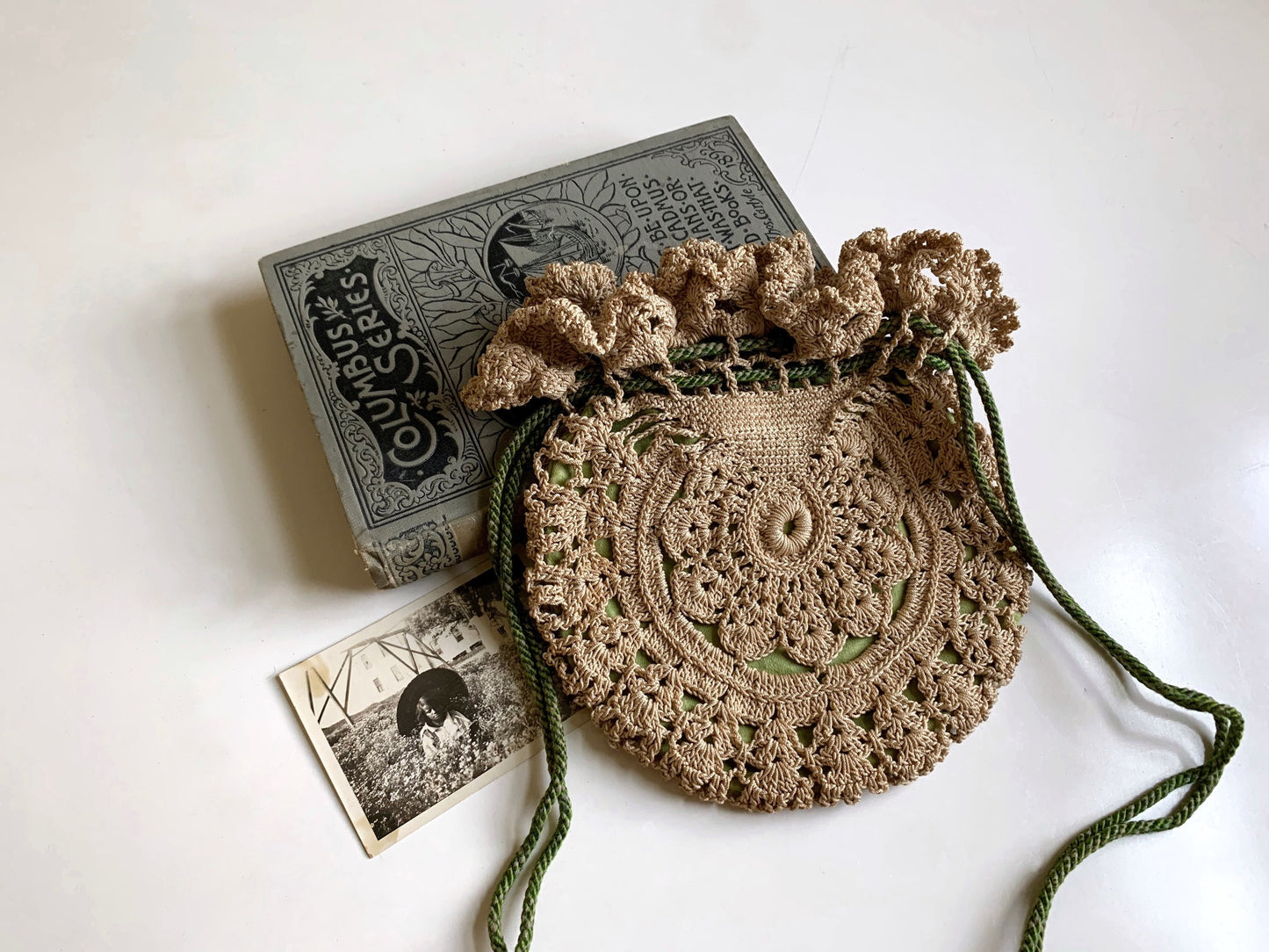 Vintage Crochet Drawstring Purse