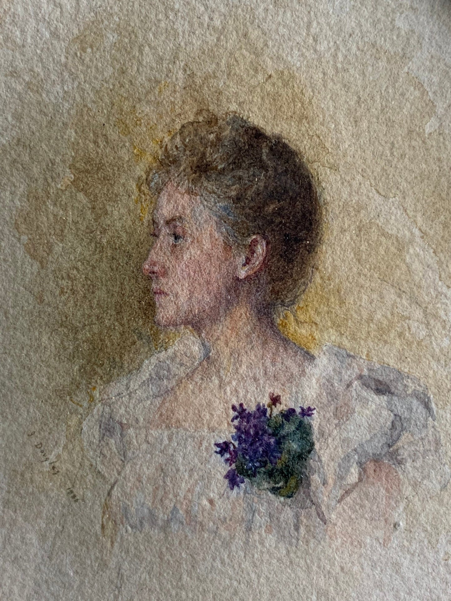 James Douglas (1858-1911) - Watercolor Portrait of a Woman Dated 1886