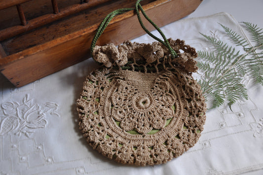 Vintage Crochet Drawstring Purse