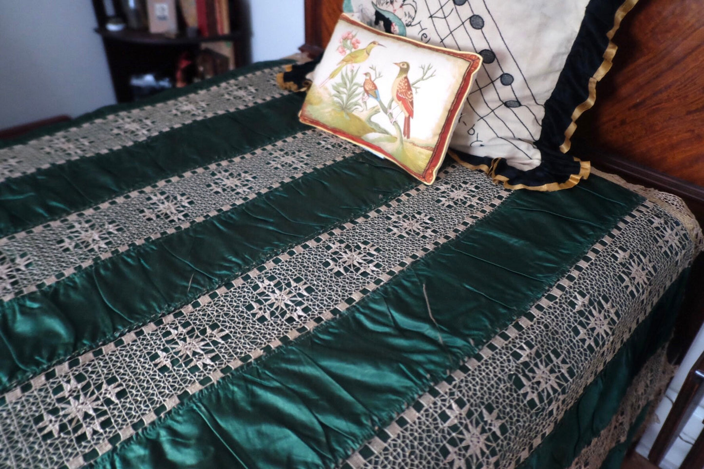 1910s 2 Piece Lace and Satin Coverlet - Full/Queen