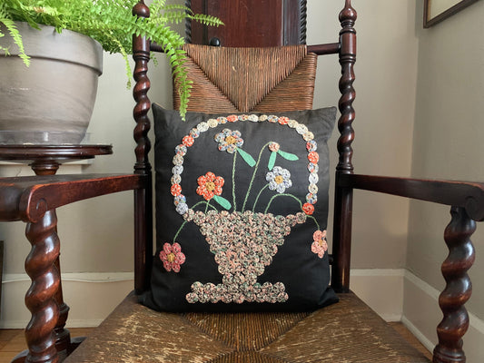 1930s Yo-Yo Pillow - Basket of Flowers