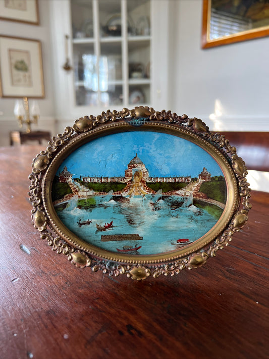 St. Louis 1904  World’s Fair Cascade Gardens Souvenir Picture - Reverse Painted